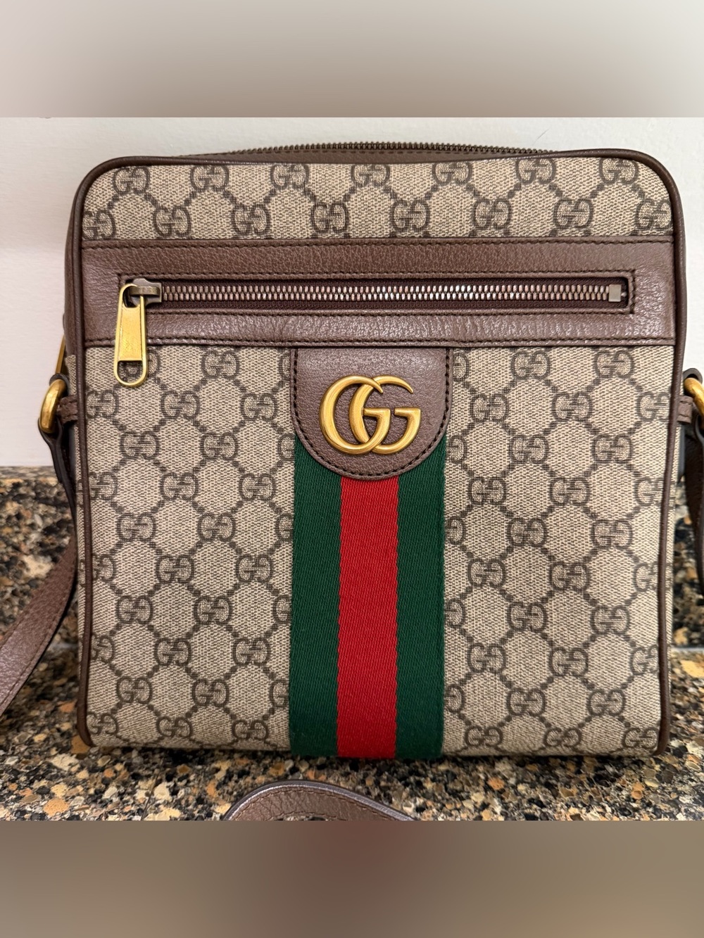 Gucci Brown Leather Interior Tag Close-Up